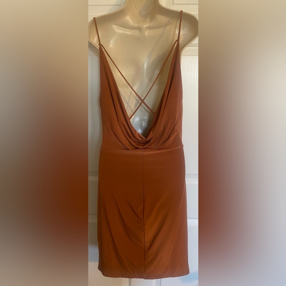 Olive Tree Burnt Orange Rust Mini Dress with Open Back - Picture 2 of 4